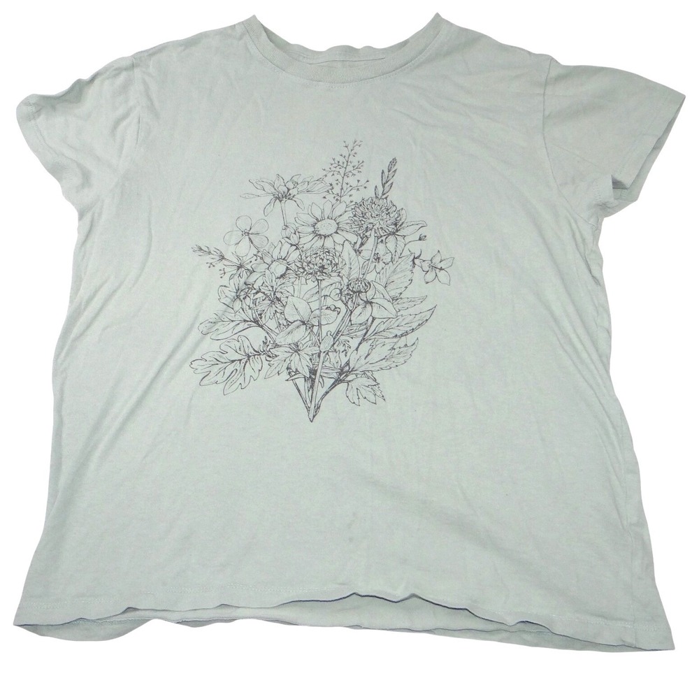 Doe Floral Bouquet Graphic T-Shirt Women's Size Small Sage Green Cotton‎